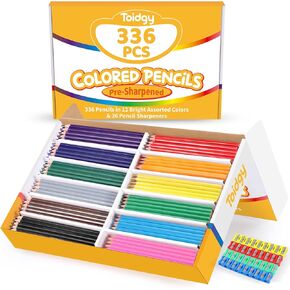 336 Packs Colored Pencils Bulk Classroom, Colored Pencils for Kids 12 Assorted Colors, Coloring Pencil Set Plus 36 Sharpeners, Pre-sharpened Color Pencils, Back to School Supplies Bulk for Teachers