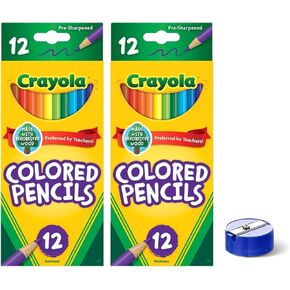 Generic Colored Pencils 12ct 2pk, Assorted Colors, Pre-Sharpened + Bonus Sharpener (Color May Vary) - Vibrant Colors for Art & School Projects