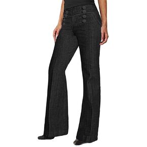 Flamingals Women’s Jeans Solid Double Breasted Pocket Straight Leg Jeans