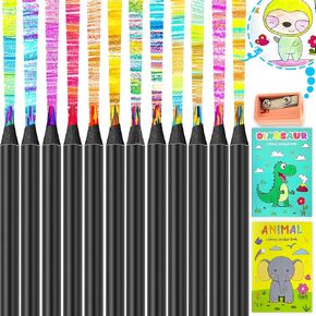 R&DLanci 12-Pieces Rainbow Colored Pencils,Jumbo Colored Pencils for Adult Coloring Sketching,Cute Drawing Kit Fun Pencils Cool Stuff Christmas Gift for Adults,Kids,Students,Pre-sharpened