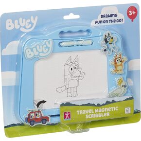 Bluey Travel Magnetic Scribbler pad with Pen and 3 Stamps, Draw and Erase with no Mess, Blue