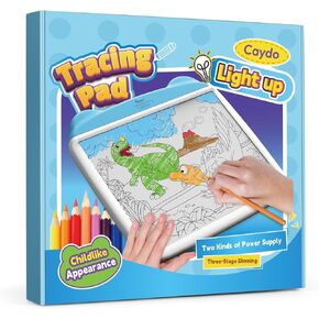Caydo Light Up Tracing Pad, 3 Brightness Levels Kids Light Board for Drawing, Eye Protection Drawing Toys, Type-C & Battery Power Supply, Birthday & Holiday Gifts for Girls Ages 6 7 8 + Pink/Blue