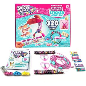 STICKI ROLLS Sticki Station - Ultimate DIY Sticker Jewelry Kit | Includes 320 Mini Stickers | Builds 6 Bracelets & 2 Necklaces | 2 Pendants & 144 Beads | Over 1000 Designs to Discover and Collect!