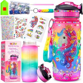 Decorate Your Own Water Bottle Kits for Girls - Kids Water Bottle Birthday Gifts for 4 5 6 7 8-12 Year Old Girl Diy Unicorn Birthday Decorations Arts and Crafts for Kids Ages 6-8 Girls Christmas Gift