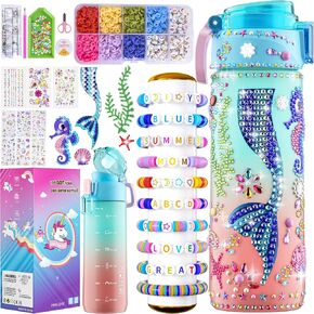 Gifts for Girls 4-12, Decorate Your Own Water Bottle Kits for Girls, Unicorn Diamond Painting Toys & Friendship Bracelet Kit, Fun Arts Crafts for Kids Ages 4-6-8-10, Birthday Gifts Toys for Girls