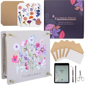 Extra Large Flower Press - Dried Flowers Art Kit w/Cardboard, Blotting Paper, Greeting Cards, Ebook Guide & More - Press Flowers Up to 10 Layers - Flower Preservation Kit Gifts for Kids & Adults