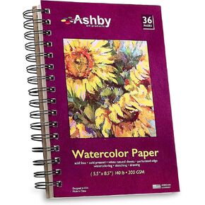 Ashby - Premium Heavyweight Watercolor Paint Paper (5.5"x 8.5") - 3 Pack (38 Sheets per Book), Spiral Bound, Acid-Free, Cold Press, 140lb / 300 GSM, Ideal for Most Wet & Dry Media, Artists & Students