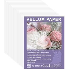 Vellum Paper 8.5 x 11 Translucent Printable, 100 Sheet（100gsm/68lb Vellum Tracing Paper, Translucent Vellum Paper for Invitation, Greeting Cards, Tracing Paper Pad for Drawing, Sketching, Writing