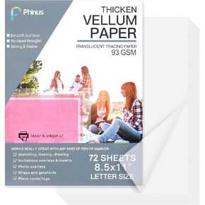 Phinus 72 Sheets Vellum Paper, Translucent Vellum Jackets Vellum Tracing Paper 8.5 x 11, Vellum Paper Printable for Sketching, Invitation Belly Bands, Gift Box Liners