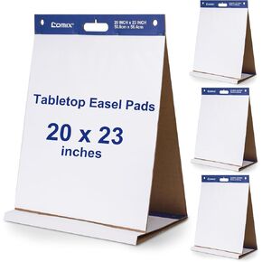 Comix Sticky Portable Tabletop Easel Pads, 20 x 23 Inches Flip Chart Paper for Teachers, Students, Businessmen, Office Workers, 20 Sheets/Pad, 4 Pads/Pack