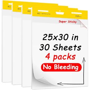 Super Sticky Easel Pad,25 in x 30 in,White,30 Sheets/Pad,2 Pad/Pack,Large White Premium Self Stick Flip Chart Paper,Super Sticking Power