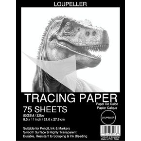 ورق تتبع LOUPELLER مقاس 8.5 بوصة × 11 بوصة للرسم - 75 ورقة بوزن 32 رطل / 50 جرامًا للمتر المربع - لوحة ورق تتبع شفافة للغاية وخالية من التجاعيد - تعمل مع القلم وقلم الرصاص وقلم التحديد - للفنانين والمهندسين المعماريين والأطفال