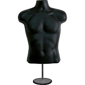 2 Pack Male Mannequin Torso with Stand Dress Form Tshirt Display Countertop Hollow Back Body S-M Clothing Sizes Black