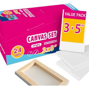 AUREUO Mini Stretched Canvas - 2x3 Inch/24 Pack - 2/5 Inch Profile Small Square Canvas - Gift Set Bulk Pack Canvases for Acrylic Painting & Craft