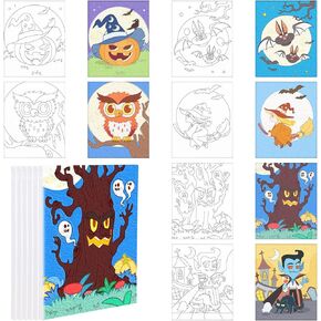 Cindeer 6 Packs Halloween Pre Drawn Stretched Canvas for Adult Pumpkin Witch Bundle Stretched Painting Canvas 8 x 10 Inches DIY Halloween Acrylic Pouring and Oil Painting Party Favor(Normal)