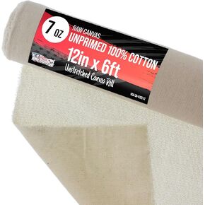 U.S. Art Supply 7-Ounce Unprimed 12" Wide x 2 Yards (6 Feet) Long Unstretched Canvas Roll - 100% Cotton, Woven, Acid-Free - Oil & Acrylic Painting, Murals, Backdrop - Cut to Stretcher Bar Frame Size