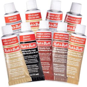 AMACO Rub n Buff Wax Metallic Finish 9 Color Kit - Antique Gold European Gold Grecian Gold Autumn Gold Gold Leaf Spanish Copper Silver Leaf Ebony Pewter - 9 Rub and Buff Gilding Wax 15ml Tubes