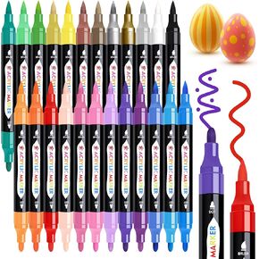 TBC The Best Crafts 24 Colors Dual Tip Acrylic Paint Markers,Waterproof, Non-Toxic, odorless, Suitable for Paper, Pottery, Stones, Backpacks, Glass
