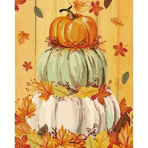 AnyDesign DIY الطلاء حسب الأرقام مجموعات 16x20 بوصة قماش الاكريليك ملء اللوحة حسب عدد الخريف اليقطين النفط اللوحة الخريف الحصاد أوراق القيقب مزرعة اللوحة ديكور للبالغين والأطفال المبتدئين