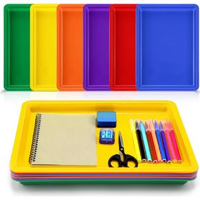 Mifoci 12 Pack Large Plastic Art Trays 16x12x1 Inch Stackable Kids Activity Craft Trays Sensory Serving Organizer for School Classroom DIY Project Jewelry Sorting Sand Painting Supplies,6 Color