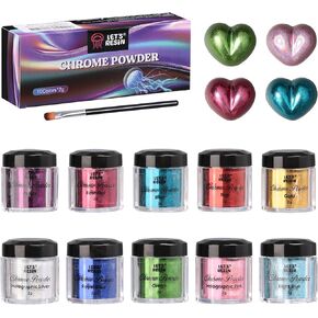 LET'S RESIN Chrome Powder,10 Colors Metallic Mirror Effect Chrome Powder for Nail, Holographic Pigment for Epoxy Resin, Slime, Crafting, Tumbler, Oil Painting