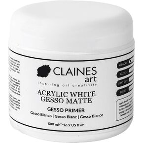 Acrylic White Gesso Primer Matte 500ml (16.9-oz) for Oil Painting, Acrylic Painting & Water Based Paint