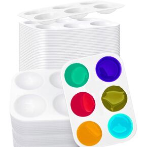 100 Pcs White Plastic Paint Tray Palette,6 Well Rectangular Watercolor Mixing Palette Bulk,Paint Holder Tray Acrylic Painting Palettes,Paint Trays for Kids Adult Student Artist DIY Craft Art Class