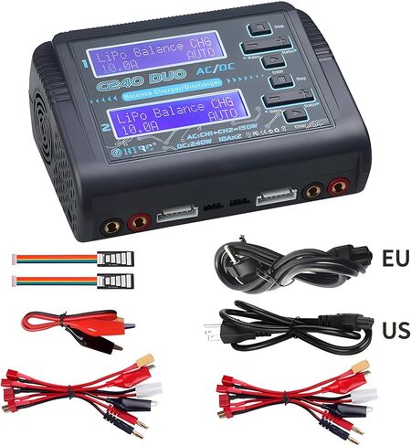 شاحن بطارية ليبو مزدوج RC LiPo AC150W DC240W 10A C240 ​​شاحن بطارية التوازن مفرغ لـ 1-6S LiPo Li-ion Life LiHV 1-15S NiCd NiMH PB بطارية ذكية RC سيارة in Kuwait