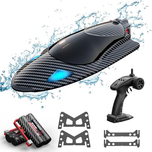 Remote Control Boat with LED Light,rc Jet Boat,35KM/H Remote Control Speed Boat for Kids with 2 Batteries, 2.4GHz RC Boats for Adults, Summer Water Toys Birthday Gifts in Saudi Arabia