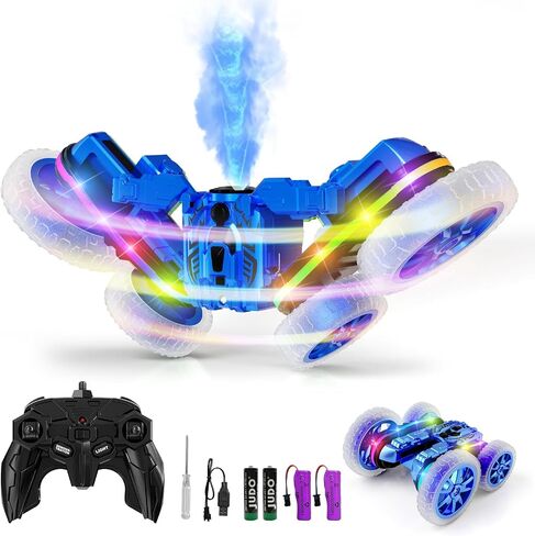 Remote Control Car, 360°Rotating 4WD RC Cars with Cool Spray, 2.4Ghz Double Sided RC Stunt Car with Cool Lights, RC Drift Car for Kids Toys Best Gifts for Boys Girls Age 4-6 7 8-13 Year Old in Saudi Arabia
