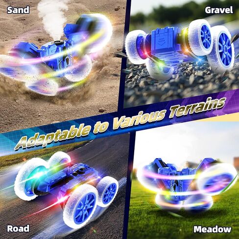 Remote Control Car, 360°Rotating 4WD RC Cars with Cool Spray, 2.4Ghz Double Sided RC Stunt Car with Cool Lights, RC Drift Car for Kids Toys Best Gifts for Boys Girls Age 4-6 7 8-13 Year Old in Saudi Arabia