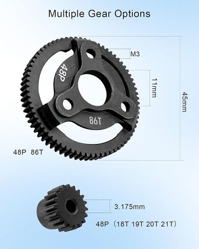48P 86T Spur Gear Hardened Steel Transmission Gear with 18T 19T 20T 21T Pinions Gear Fit for Traxxas 1/10 RC Slash 2WD Stampede 2WD Rustler 2WD Bandit 2WD Slash VXL Bandit XL-5 F-150 SVT in Kuwait