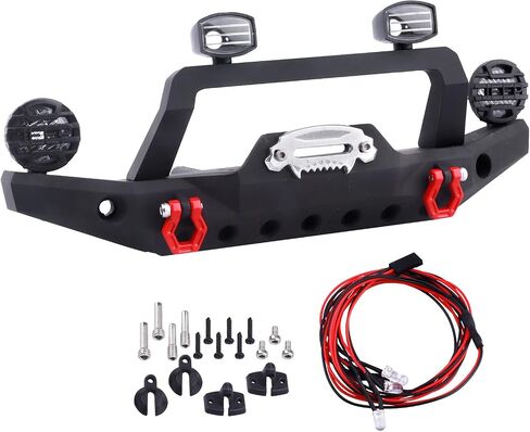 Metal Front Bumper Mounts Set w/Winch & 5mm LED White Lights for TRX-4 Axial SCX10 SCX10 II 90046 SCX10 III AXI03007 Redcat Gen 7 1/10 RC Crawler in Saudi Arabia