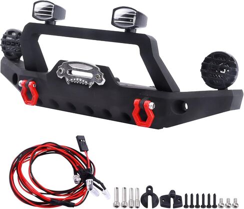 Metal Front Bumper Mounts Set w/Winch & 5mm LED White Lights for TRX-4 Axial SCX10 SCX10 II 90046 SCX10 III AXI03007 Redcat Gen 7 1/10 RC Crawler in Saudi Arabia