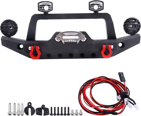 Metal Front Bumper Mounts Set w/Winch & 5mm LED White Lights for TRX-4 Axial SCX10 SCX10 II 90046 SCX10 III AXI03007 Redcat Gen 7 1/10 RC Crawler in Saudi Arabia