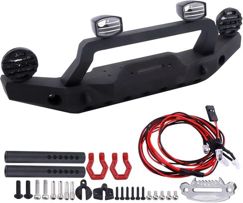 Metal Front Bumper Mounts Set w/Winch & 5mm LED White Lights for TRX-4 Axial SCX10 SCX10 II 90046 SCX10 III AXI03007 Redcat Gen 7 1/10 RC Crawler in Saudi Arabia