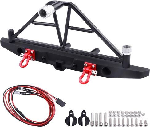 Metal Front Bumper Mounts Set w/Winch & 5mm LED White Lights for TRX-4 Axial SCX10 SCX10 II 90046 SCX10 III AXI03007 Redcat Gen 7 1/10 RC Crawler in Kuwait
