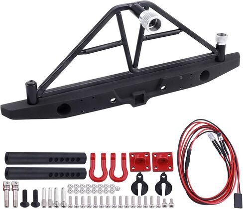 Metal Front Bumper Mounts Set w/Winch & 5mm LED White Lights for TRX-4 Axial SCX10 SCX10 II 90046 SCX10 III AXI03007 Redcat Gen 7 1/10 RC Crawler in Kuwait