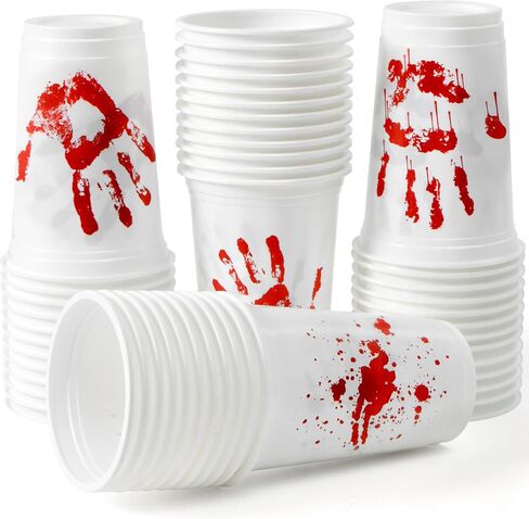 JOYIN 50 PCS Halloween Blood Print Cups Disposable, 12oz Hand Print Plastic Cups bulk, Party Favors for Party Supplies, Halloween Cups for Kids Party Decoration, Coffee, Juice Beverages Drinkware in Saudi Arabia