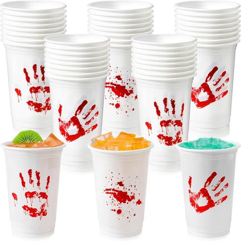 JOYIN 50 PCS Halloween Blood Print Cups Disposable, 12oz Hand Print Plastic Cups bulk, Party Favors for Party Supplies, Halloween Cups for Kids Party Decoration, Coffee, Juice Beverages Drinkware in Saudi Arabia