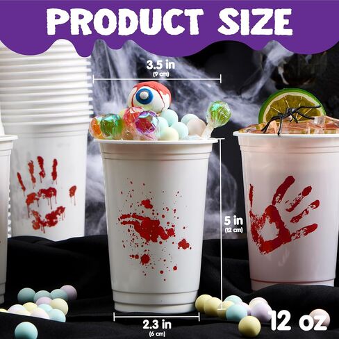 JOYIN 50 PCS Halloween Blood Print Cups Disposable, 12oz Hand Print Plastic Cups bulk, Party Favors for Party Supplies, Halloween Cups for Kids Party Decoration, Coffee, Juice Beverages Drinkware in Saudi Arabia