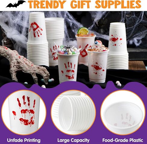 JOYIN 50 PCS Halloween Blood Print Cups Disposable, 12oz Hand Print Plastic Cups bulk, Party Favors for Party Supplies, Halloween Cups for Kids Party Decoration, Coffee, Juice Beverages Drinkware in Saudi Arabia