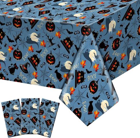 Newwiee 3 Pack Halloween Tablecloths 108 x 54 Inch Fall Disposable Plastic Table Cover Waterproof Tablecloth for Halloween Thinksgiving Christmas Party Table Decor(Cute Style) in Saudi Arabia