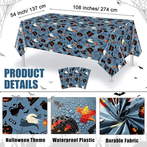 Newwiee 3 Pack Halloween Tablecloths 108 x 54 Inch Fall Disposable Plastic Table Cover Waterproof Tablecloth for Halloween Thinksgiving Christmas Party Table Decor(Cute Style) in Saudi Arabia