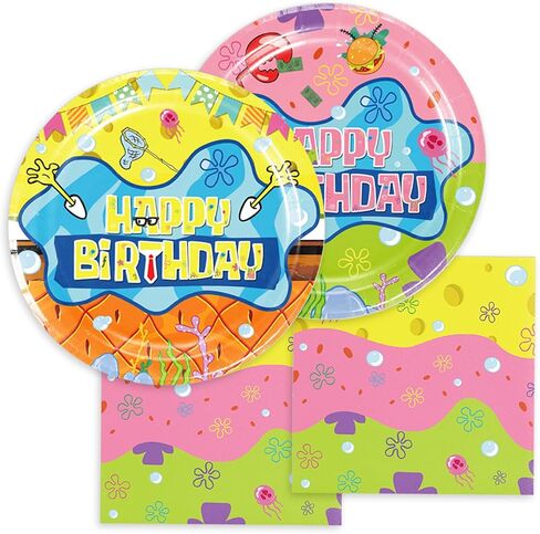 40Pcs Sponge-Bobs Party supplies Theme Cartoon party decoration include 20 Napkins,20 Plates,for Sponge Cartoon Party Decoration in Saudi Arabia