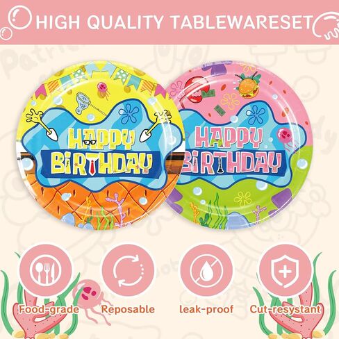 40Pcs Sponge-Bobs Party supplies Theme Cartoon party decoration include 20 Napkins,20 Plates,for Sponge Cartoon Party Decoration in Saudi Arabia