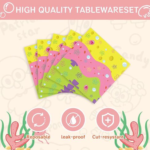 40Pcs Sponge-Bobs Party supplies Theme Cartoon party decoration include 20 Napkins,20 Plates,for Sponge Cartoon Party Decoration in Saudi Arabia