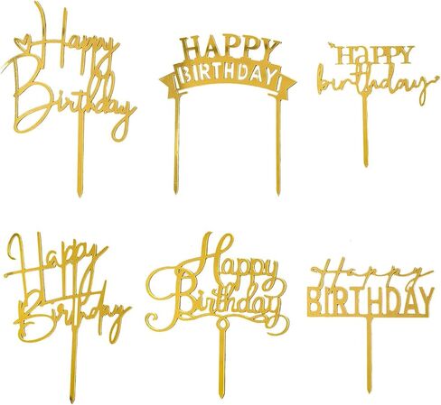 Black Acrylic Cake Toppers - 6pcs Happy Birthday Toppers for Decorations in Saudi Arabia