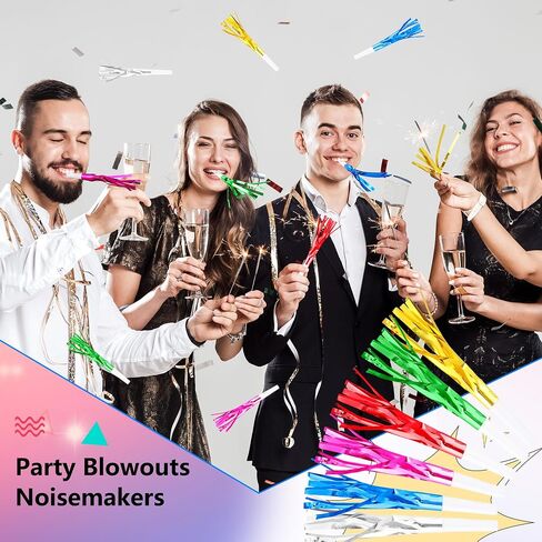120 Pcs Glitter Bomb Noise Maker Gold Metallic Fringed Squawker Blowouts Silver Musical Blower Whistle for Birthday New Years Party Supplies Sporting Events Graduation (Gold) in Saudi Arabia