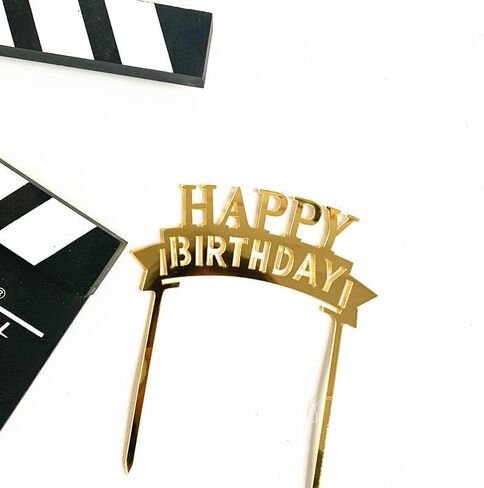 Black Acrylic Cake Toppers - 6pcs Happy Birthday Toppers for Decorations in Saudi Arabia